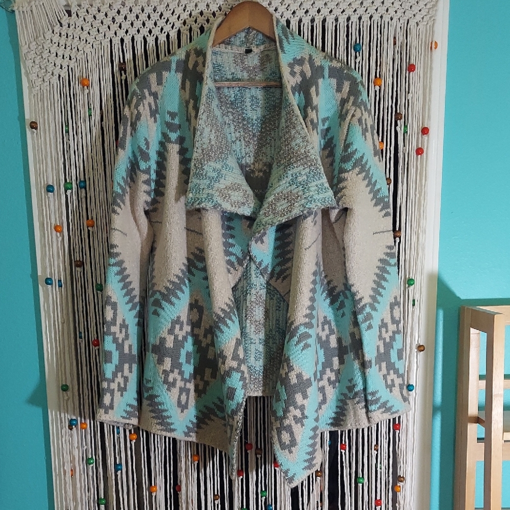 Renee C. Women's Open-Front Chunky Knit Cardigan In Tribal Pattern